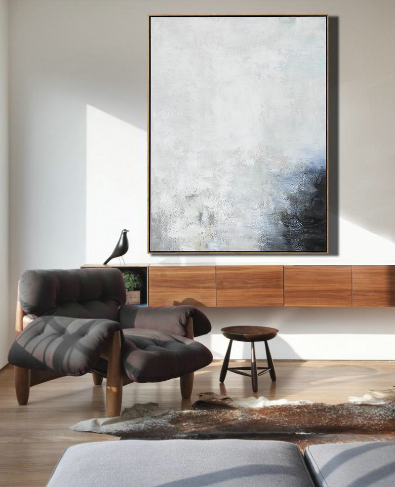 Large Abstract Painting,Vertical Vertical Abstract Art On Canvas,Acrylic Painting Large Wall Art,Grey,White,Black,Blue.etc